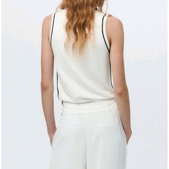 Zara Women's Blue Knit Sweater Vest Contrast trim Sleeveless Modern Minimalist M - Picture 6 of 6